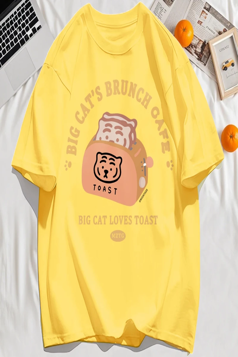 Y2k Vintage Tişört Tee Büyük Kedinin Brunch Cafe Tasarım