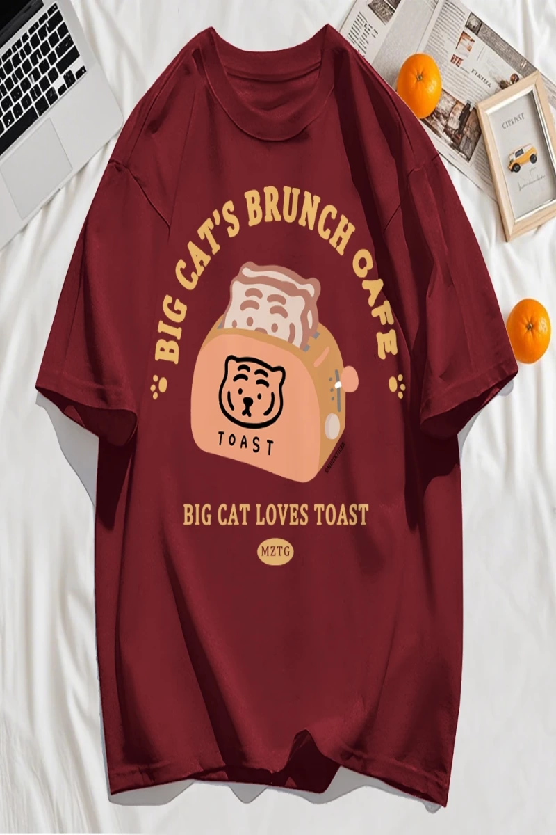 Y2k Vintage Tişört Tee Büyük Kedinin Brunch Cafe Tasarım