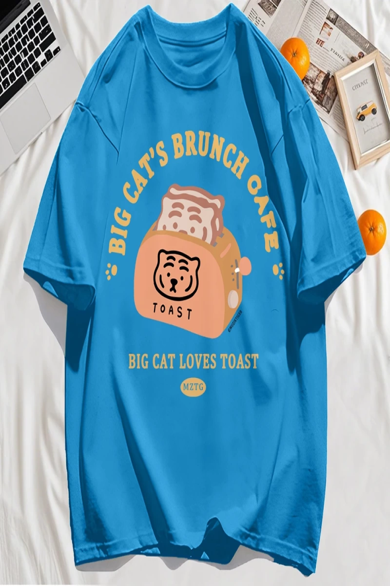 Y2k Vintage Tişört Tee Büyük Kedinin Brunch Cafe Tasarım