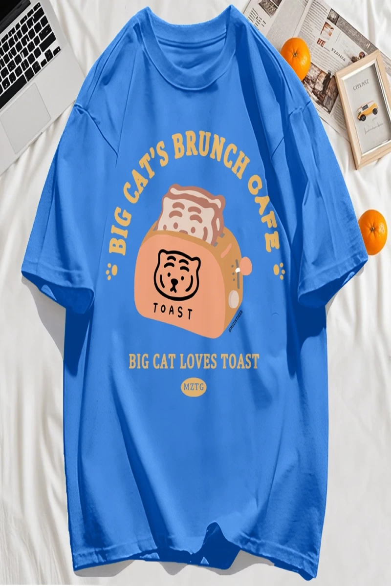 Y2k Vintage Tişört Tee Büyük Kedinin Brunch Cafe Tasarım