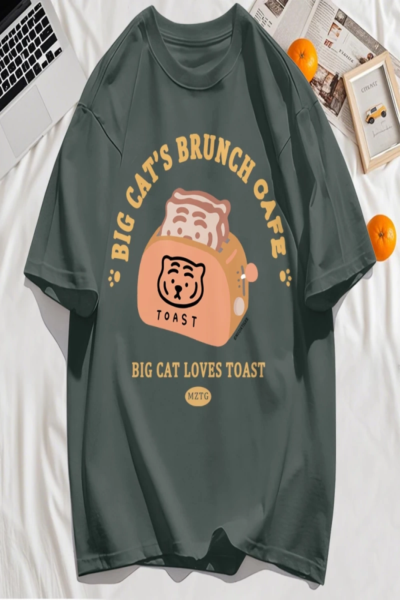 Y2k Vintage Tişört Tee Büyük Kedinin Brunch Cafe Tasarım