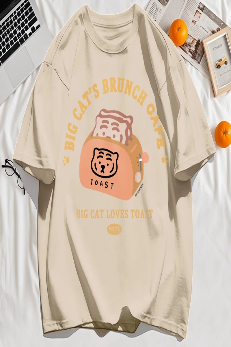 Y2k Vintage Tişört Tee Büyük Kedinin Brunch Cafe Tasarım