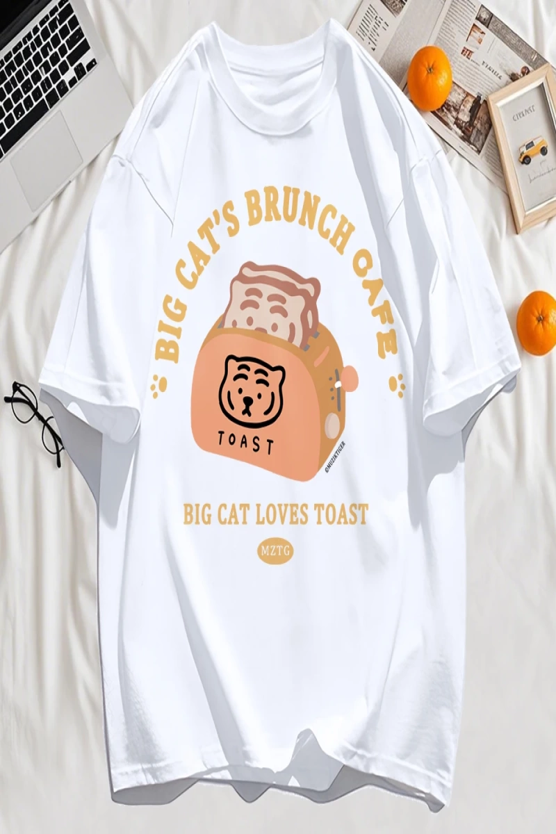 Y2k Vintage Tişört Tee Büyük Kedinin Brunch Cafe Tasarım