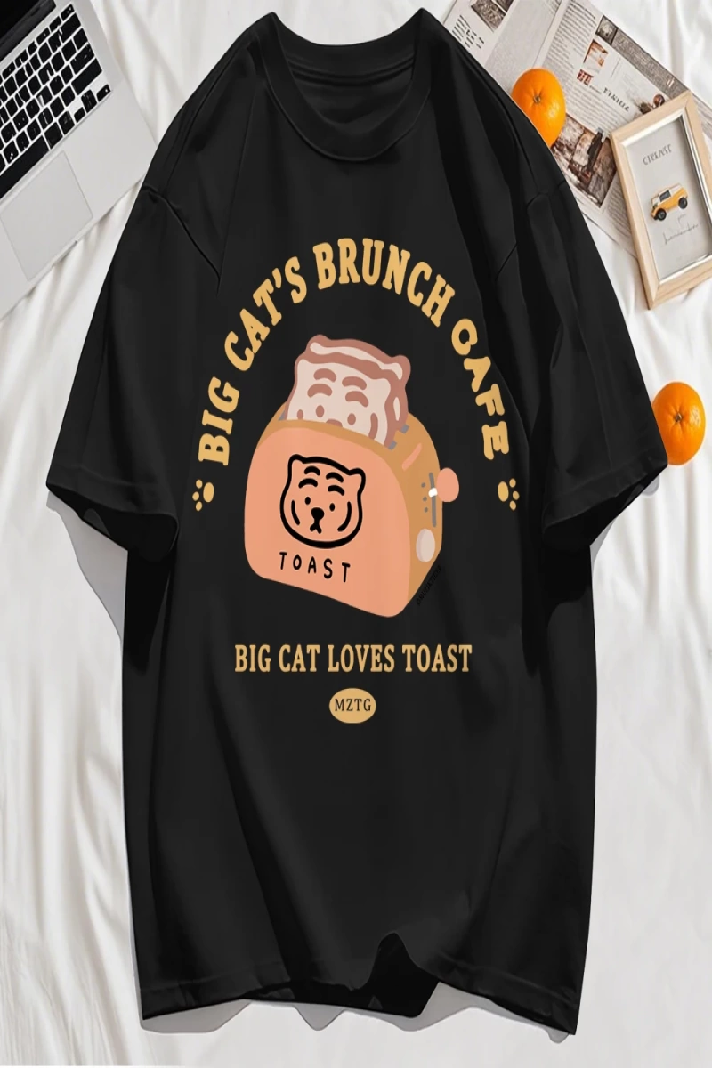 Y2k Vintage Tişört Tee Büyük Kedinin Brunch Cafe Tasarım