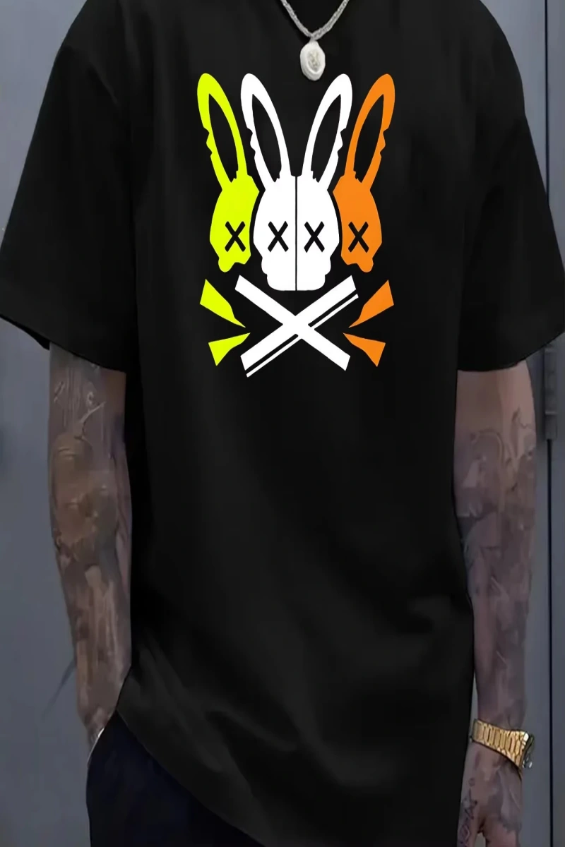Y2k Vintage Tişört Tee Büyük Tavşan Kafatası Grafik Baskı