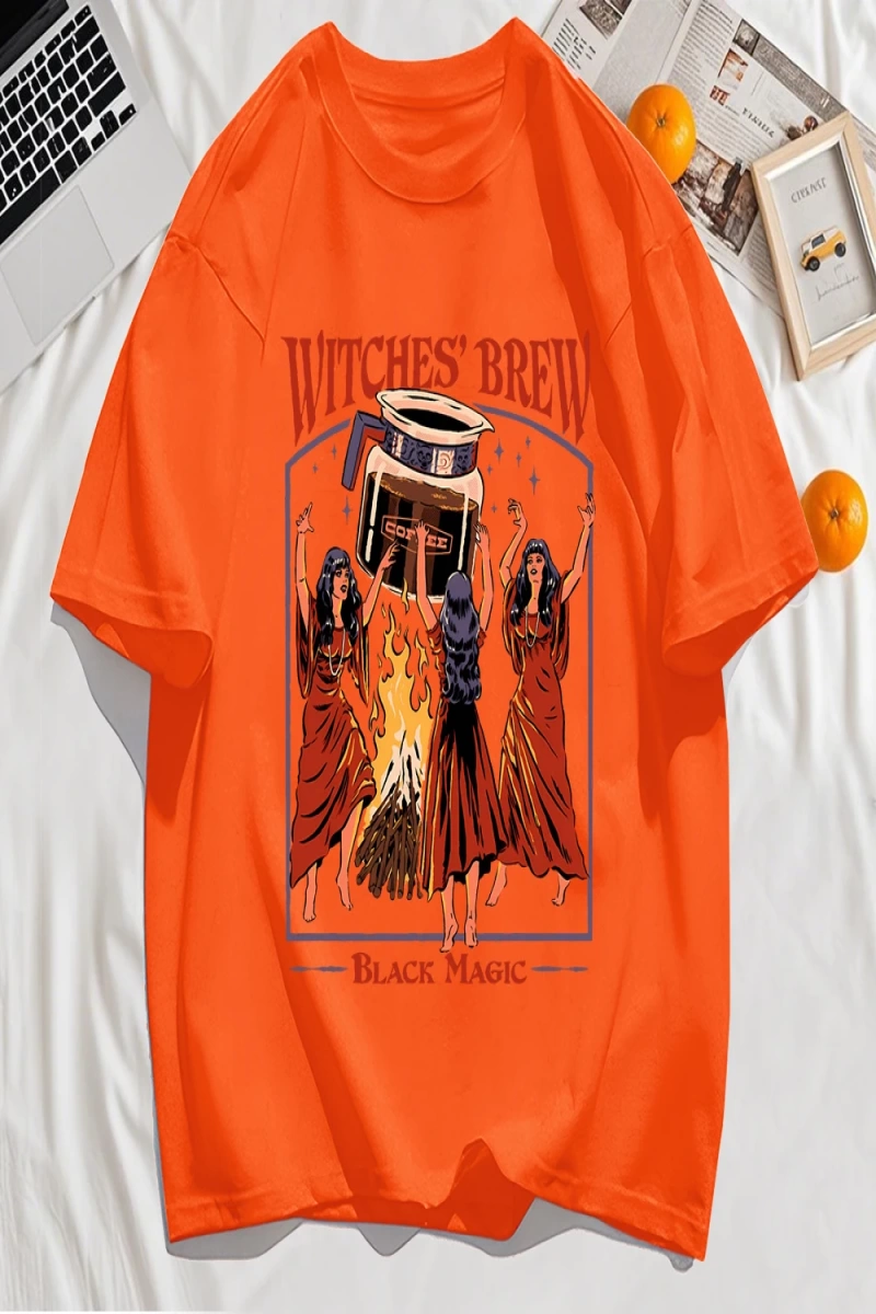 Y2k Vintage Tişört Tee Cadılar Brew Siyah Sihirli Baskı