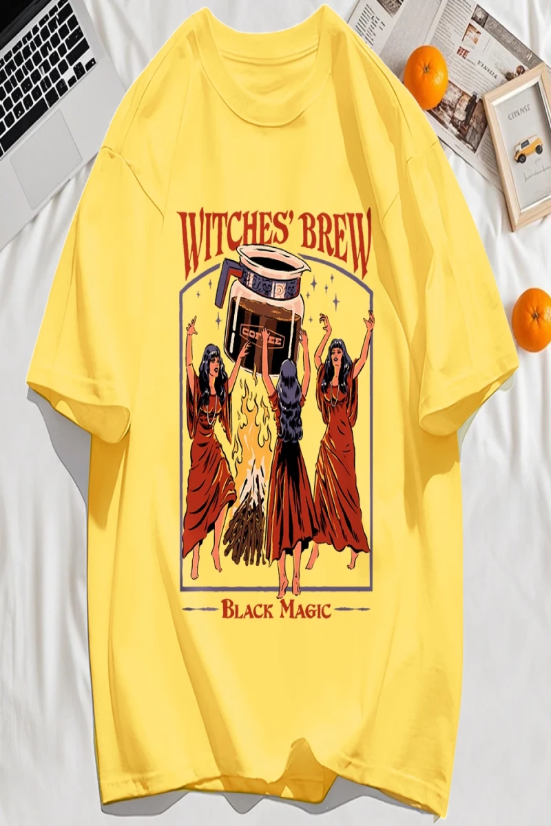 Y2k Vintage Tişört Tee Cadılar Brew Siyah Sihirli Baskı