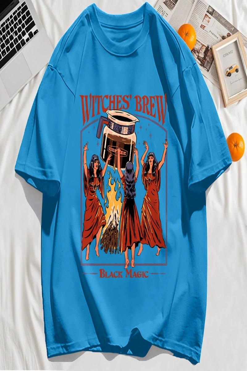 Y2k Vintage Tişört Tee Cadılar Brew Siyah Sihirli Baskı