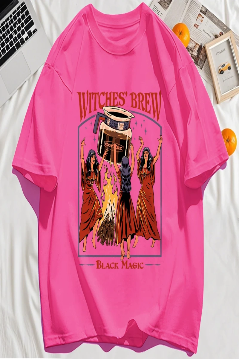 Y2k Vintage Tişört Tee Cadılar Brew Siyah Sihirli Baskı