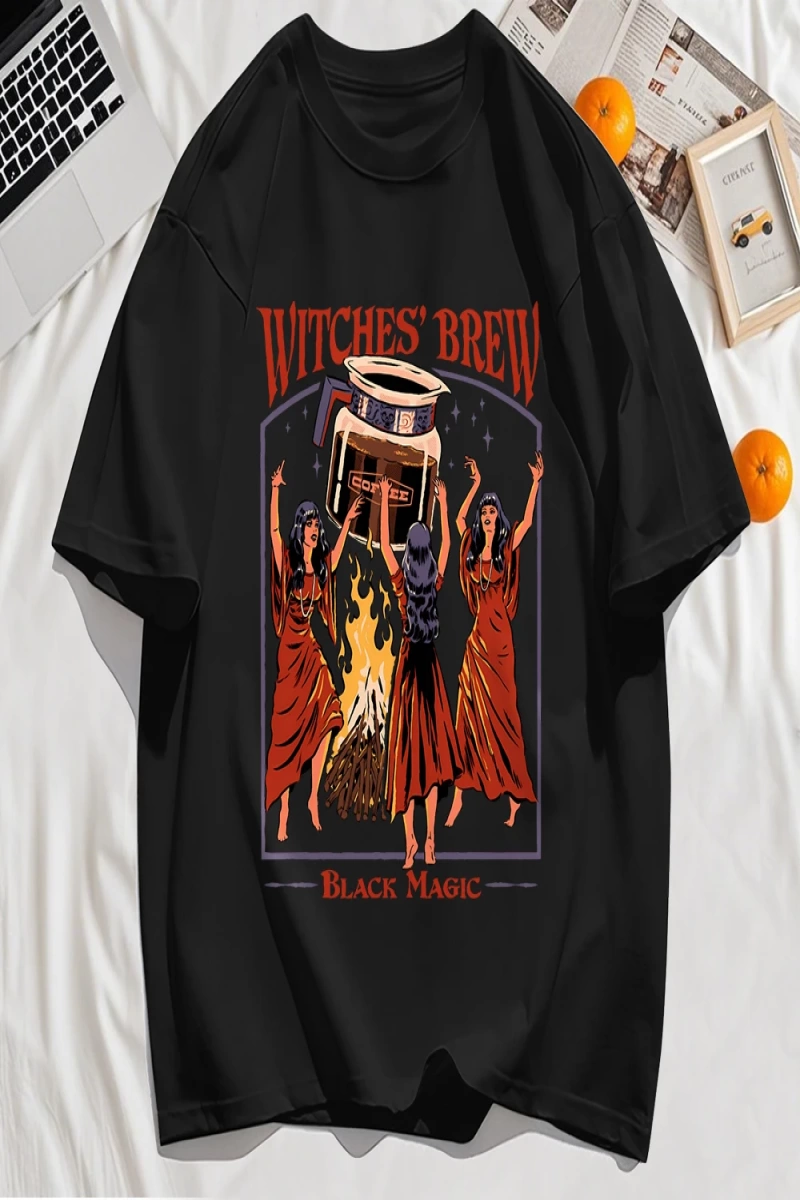 Y2k Vintage Tişört Tee Cadılar Brew Siyah Sihirli Baskı