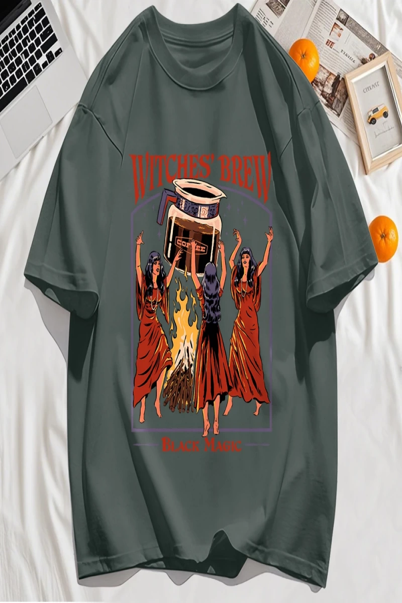 Y2k Vintage Tişört Tee Cadılar Brew Siyah Sihirli Baskı