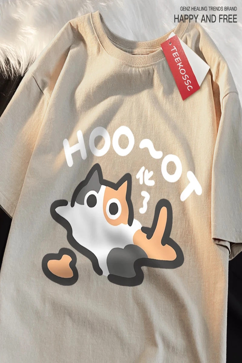 Y2k Vintage Tişört Tee Çiçek kedi erir eğlenceli japon tarzı