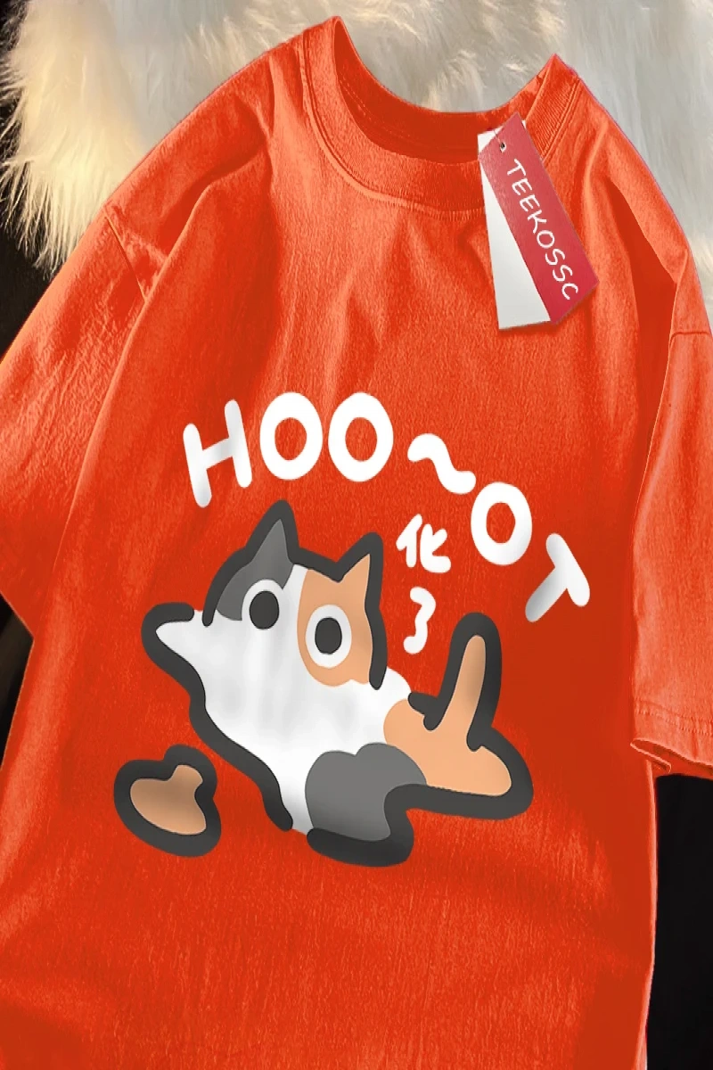 Y2k Vintage Tişört Tee Çiçek kedi erir eğlenceli japon tarzı
