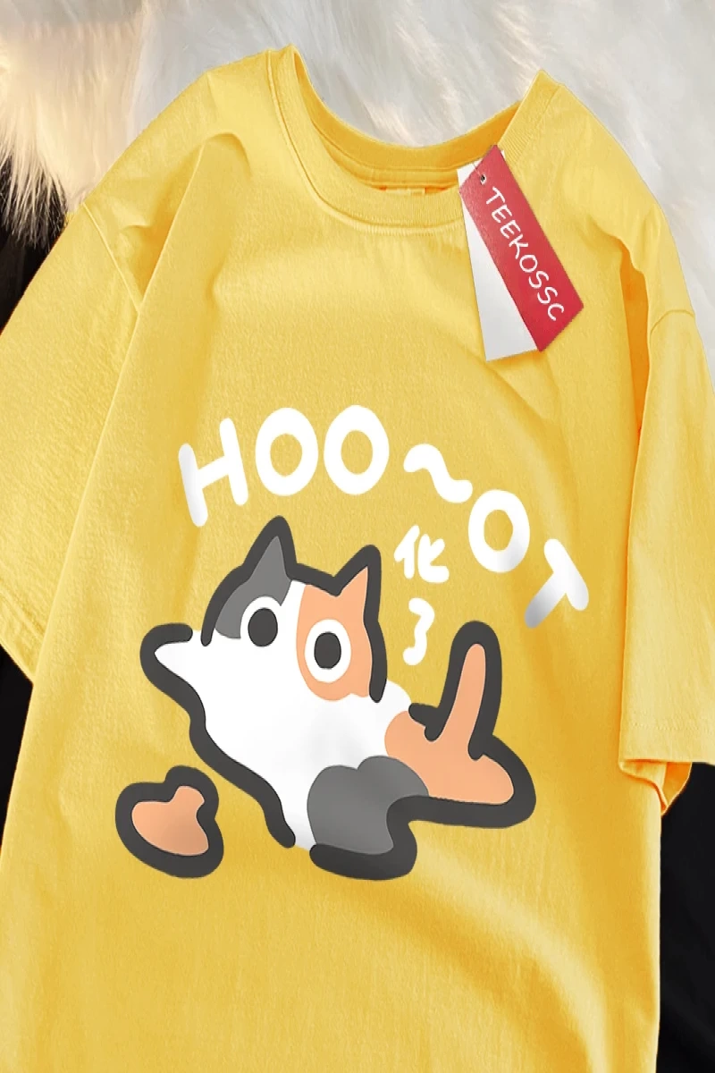 Y2k Vintage Tişört Tee Çiçek kedi erir eğlenceli japon tarzı