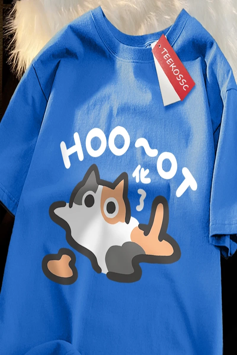 Y2k Vintage Tişört Tee Çiçek kedi erir eğlenceli japon tarzı