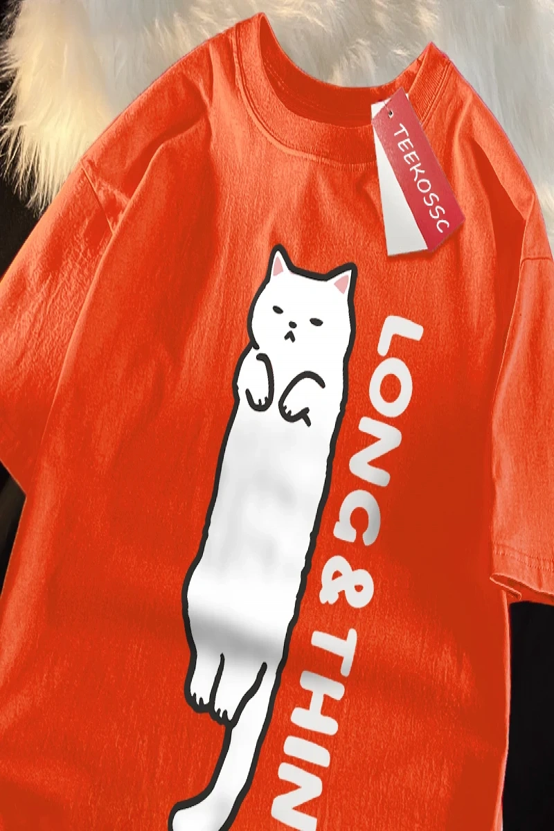 Y2k Vintage Tişört Tee Eğlenceli ince beyaz kedi japon tarzı