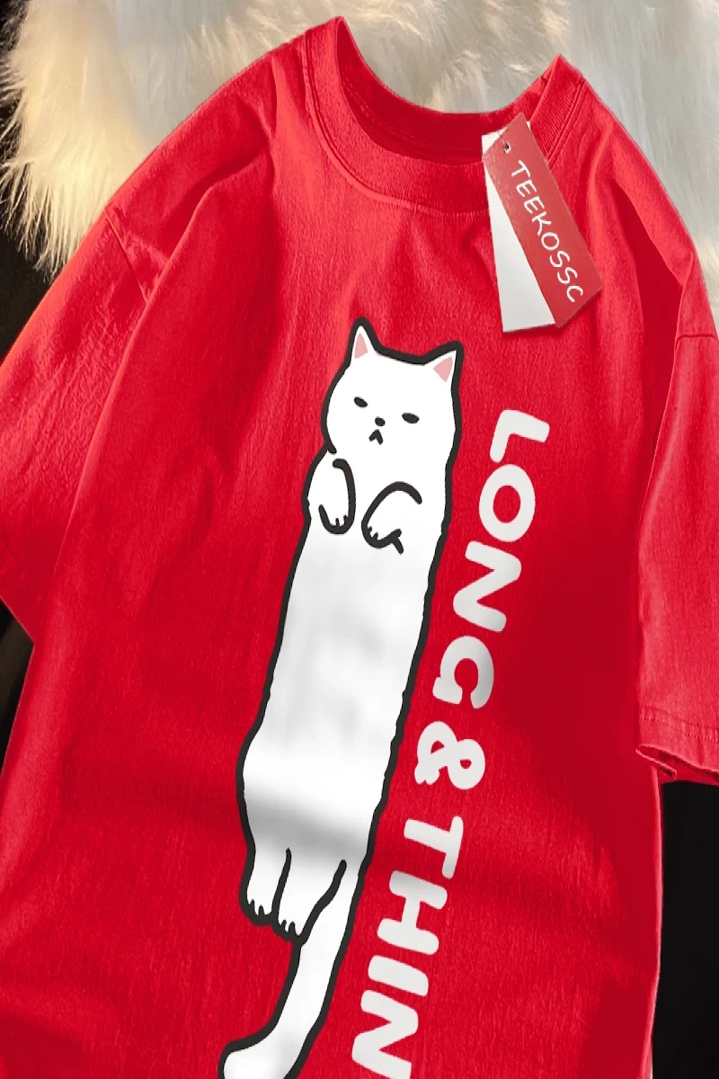 Y2k Vintage Tişört Tee Eğlenceli ince beyaz kedi japon tarzı