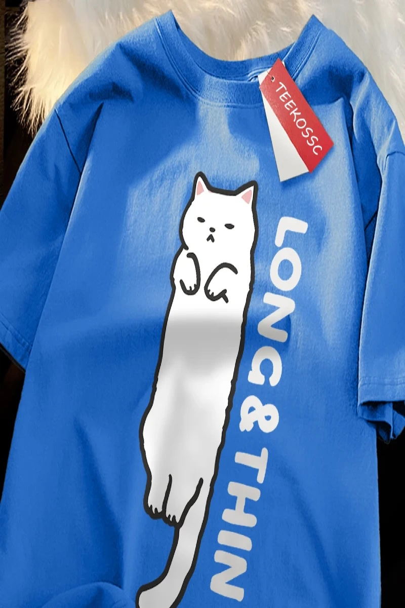 Y2k Vintage Tişört Tee Eğlenceli ince beyaz kedi japon tarzı