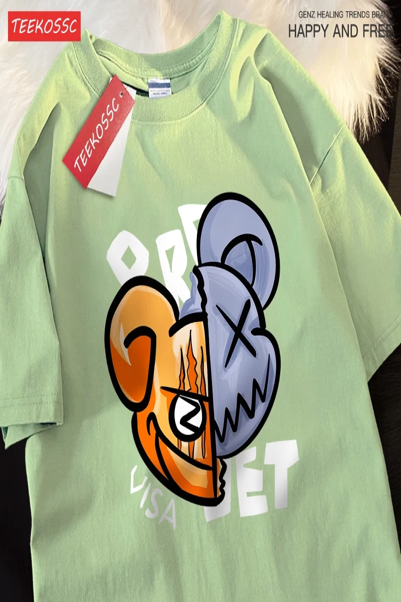 Y2k Vintage Tişört Tee Eğlenceli karikatürler bölünmüş ayı yüz baskı