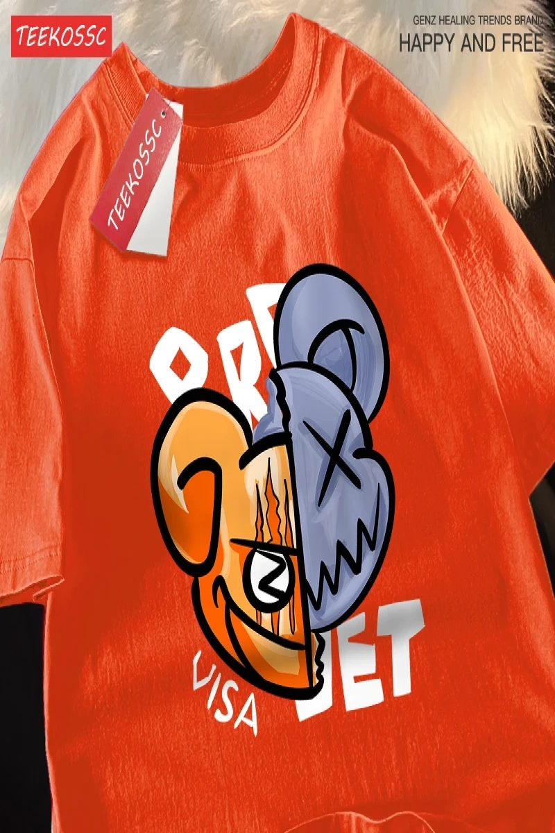 Y2k Vintage Tişört Tee Eğlenceli karikatürler bölünmüş ayı yüz baskı