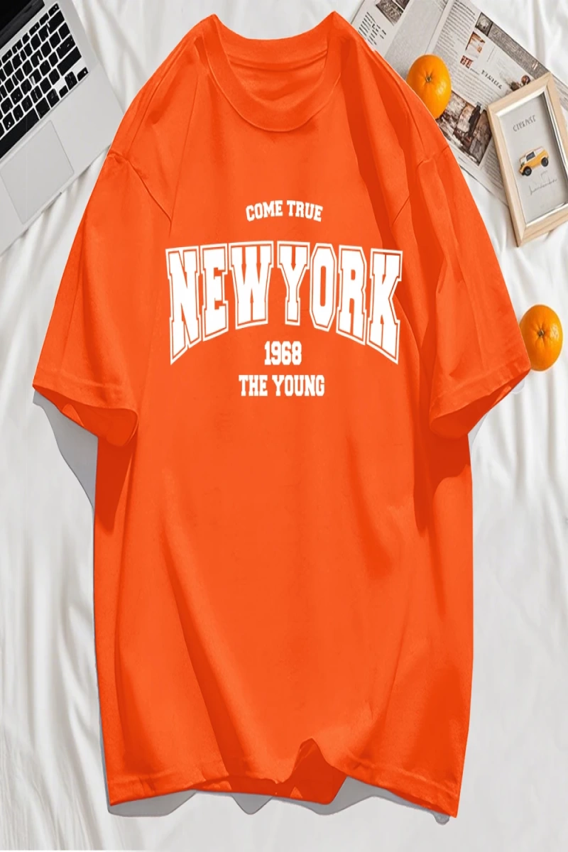 Y2k Vintage Tişört Tee Gerçek Gel New York 1968 Basit Sanat Mektup Baskı