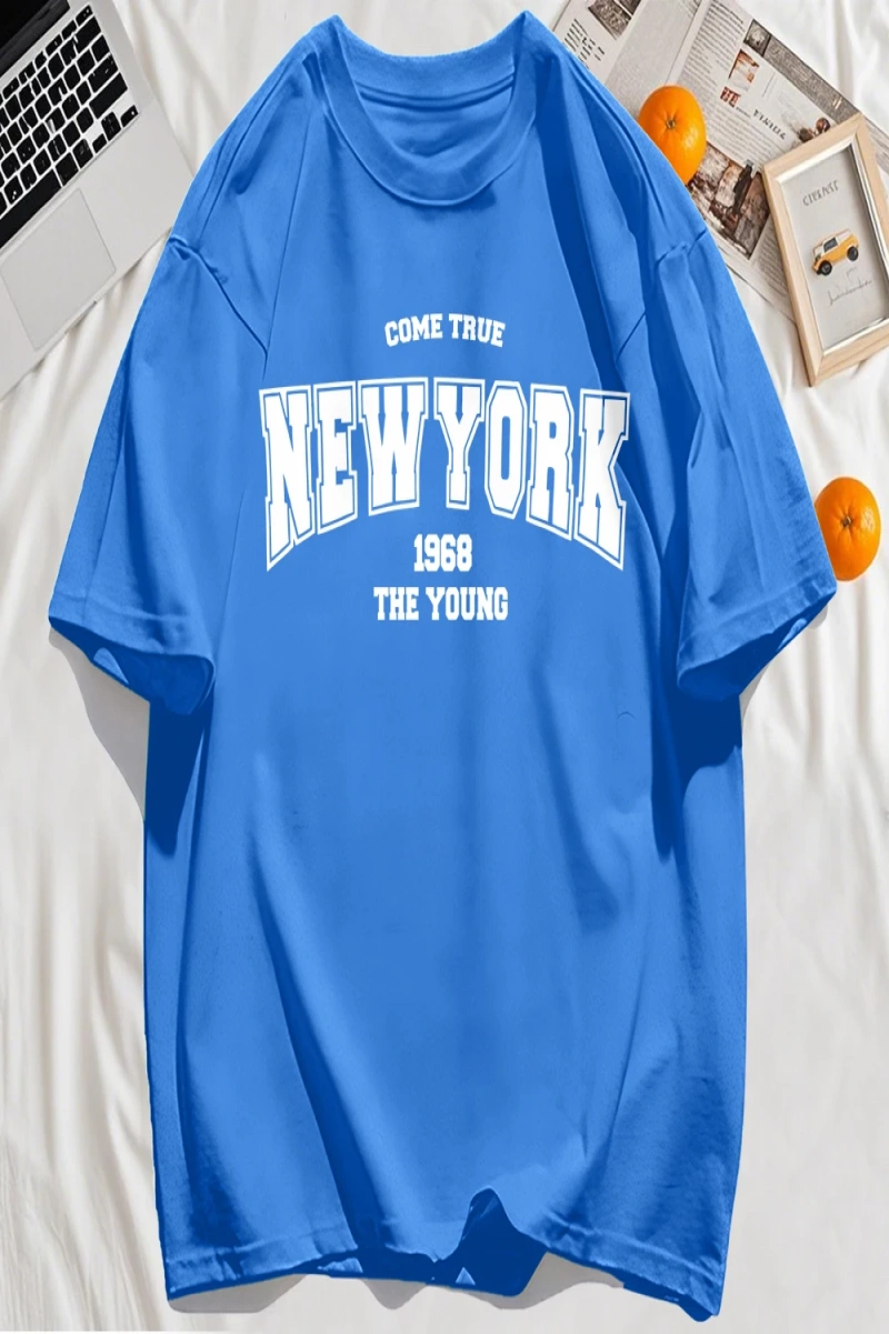 Y2k Vintage Tişört Tee Gerçek Gel New York 1968 Basit Sanat Mektup Baskı