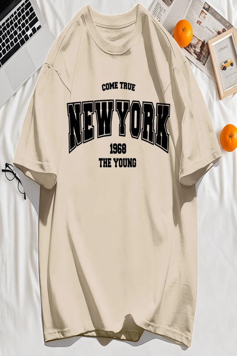 Y2k Vintage Tişört Tee Gerçek Gel New York 1968 Basit Sanat Mektup Baskı