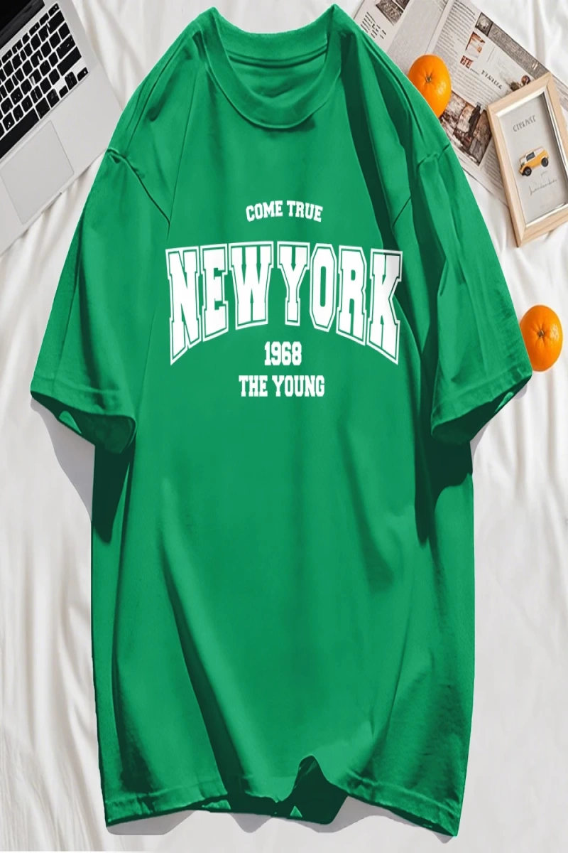 Y2k Vintage Tişört Tee Gerçek Gel New York 1968 Basit Sanat Mektup Baskı