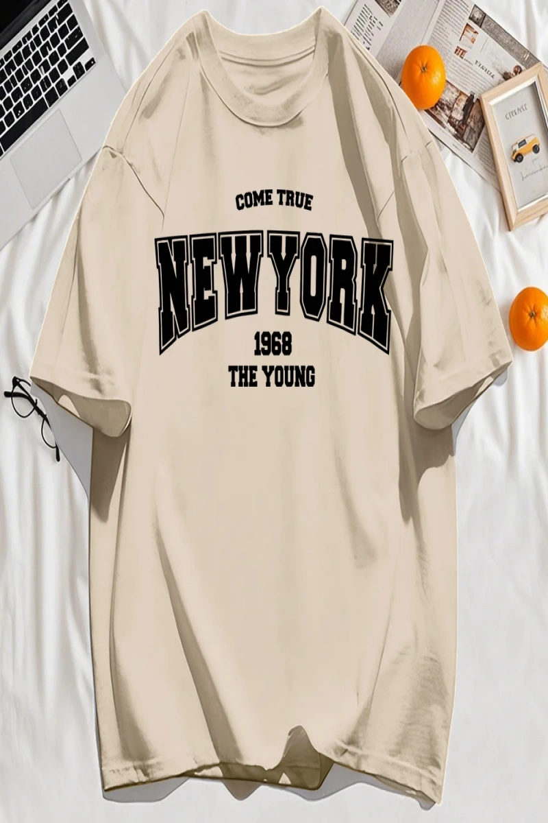 Y2k Vintage Tişört Tee Gerçek Gel New York 1968 Basit Sanat Mektup Baskı