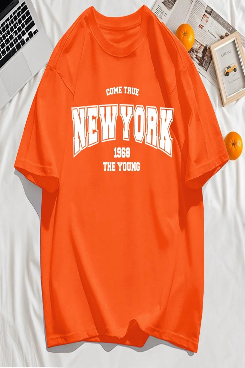 Y2k Vintage Tişört Tee Gerçek Gel New York 1968 Basit Sanat Mektup Baskı
