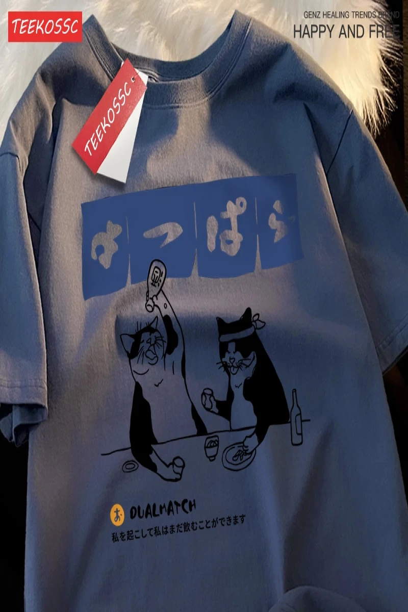 Y2k Vintage Tişört Tee Harajuku japon kedi içme
