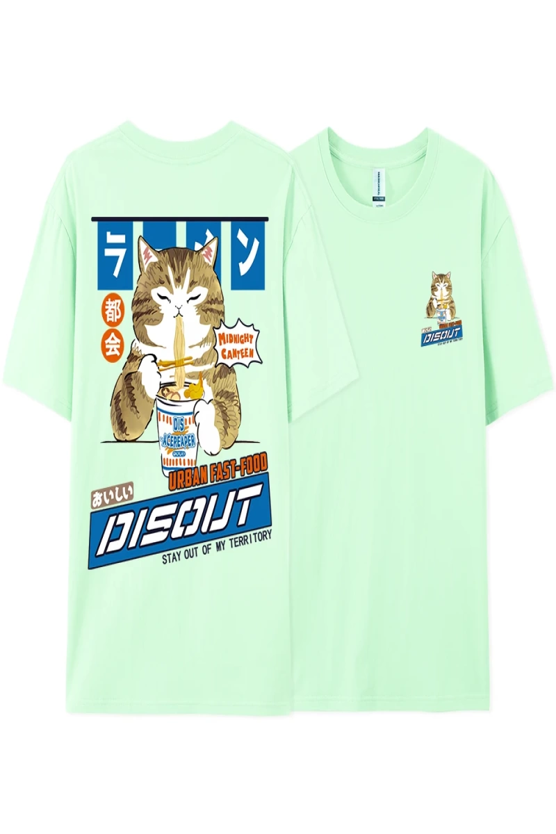 Y2k Vintage Tişört Tee Harajuku kedi karikatür yeme erişte