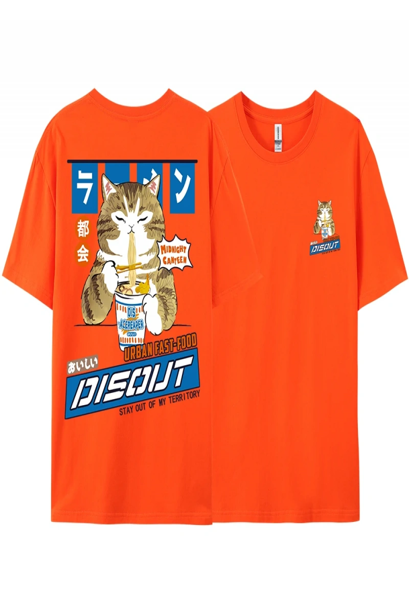 Y2k Vintage Tişört Tee Harajuku kedi karikatür yeme erişte