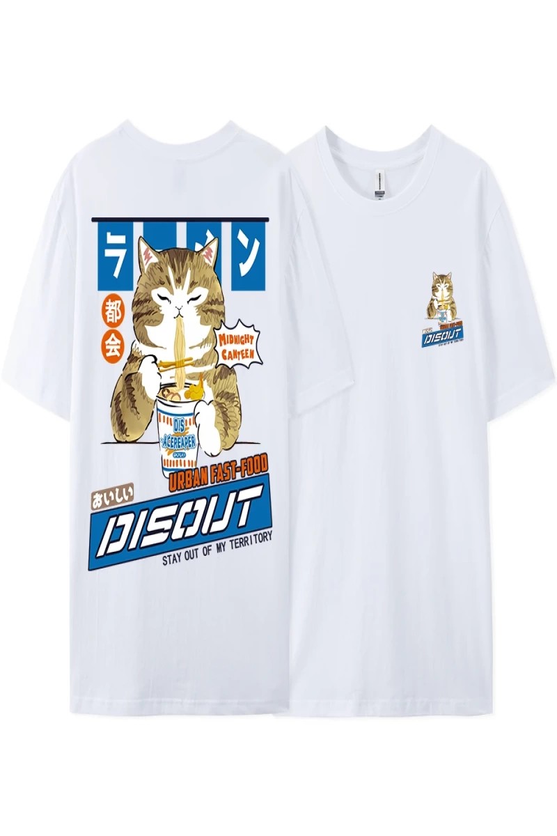 Y2k Vintage Tişört Tee Harajuku kedi karikatür yeme erişte
