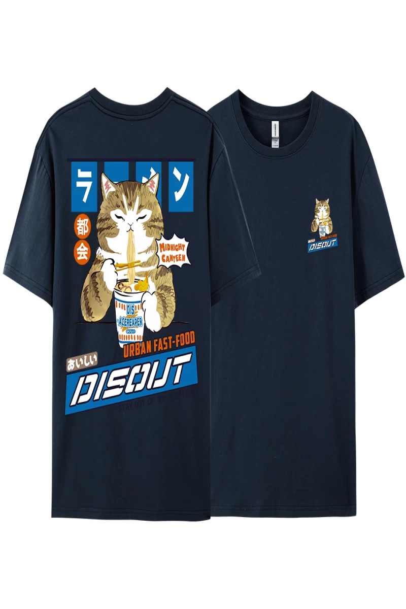 Y2k Vintage Tişört Tee Harajuku kedi karikatür yeme erişte