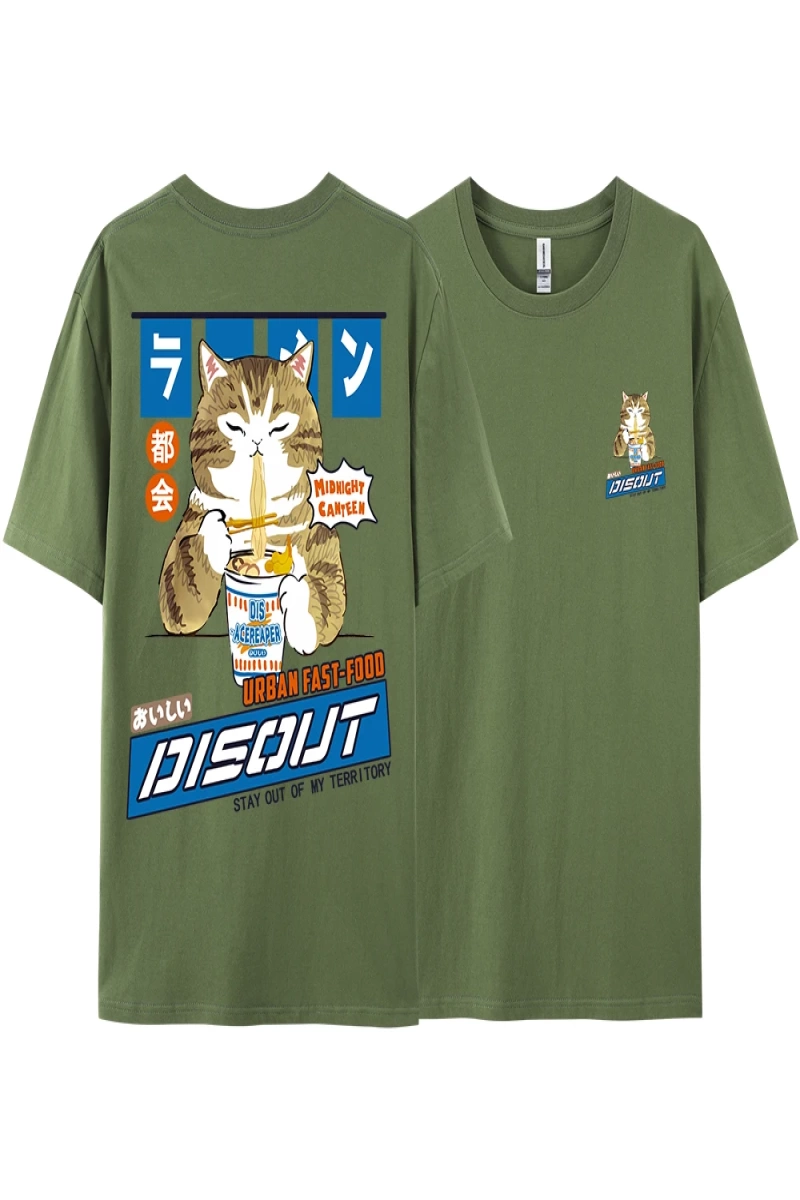 Y2k Vintage Tişört Tee Harajuku kedi karikatür yeme erişte