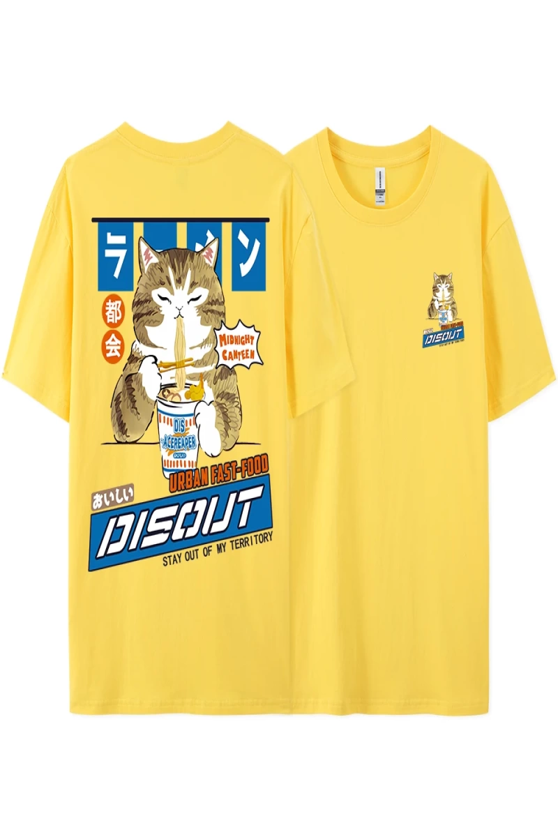 Y2k Vintage Tişört Tee Harajuku kedi karikatür yeme erişte
