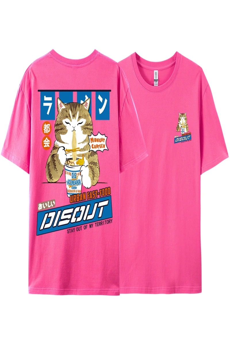 Y2k Vintage Tişört Tee Harajuku kedi karikatür yeme erişte
