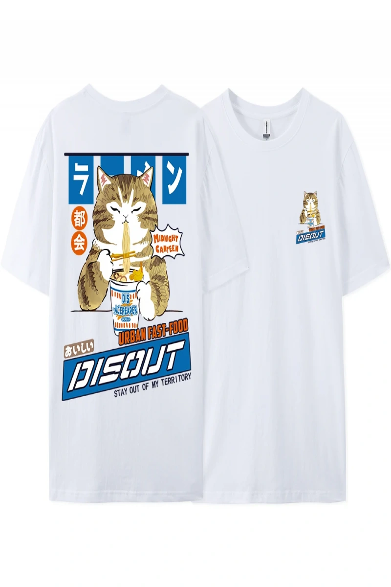 Y2k Vintage Tişört Tee Harajuku kedi karikatür yeme erişte