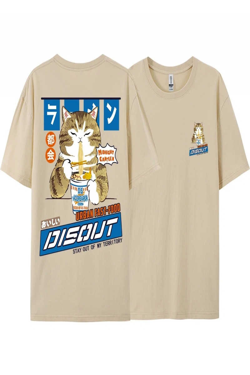 Y2k Vintage Tişört Tee Harajuku kedi karikatür yeme erişte