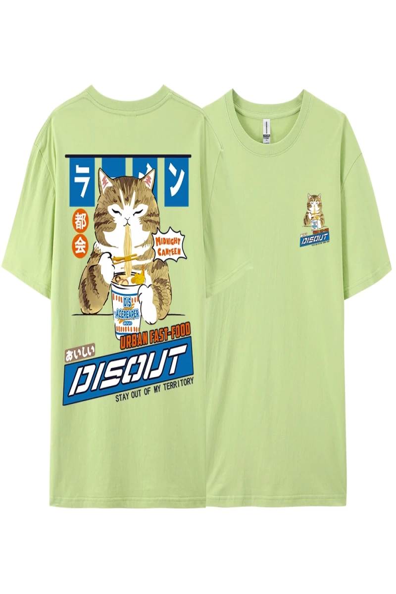 Y2k Vintage Tişört Tee Harajuku kedi karikatür yeme erişte