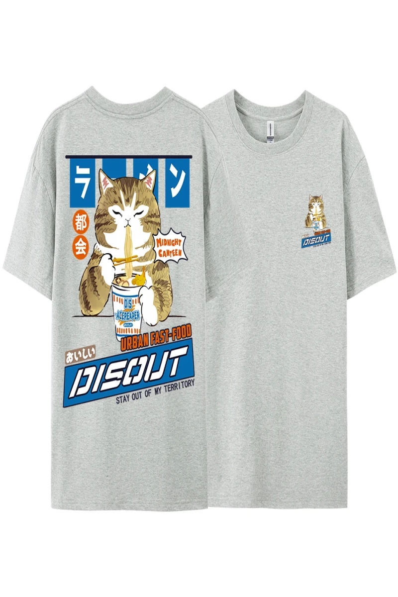 Y2k Vintage Tişört Tee Harajuku kedi karikatür yeme erişte
