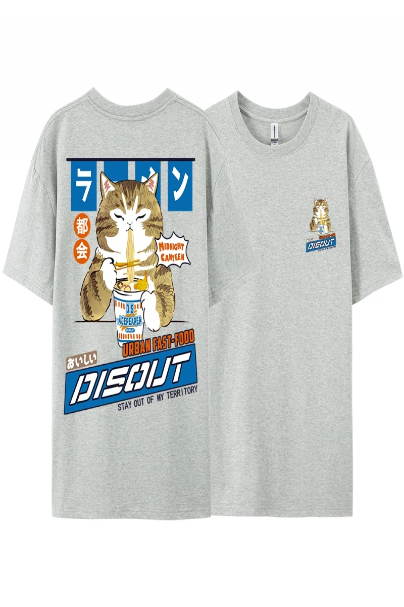 Y2k Vintage Tişört Tee Harajuku kedi karikatür yeme erişte
