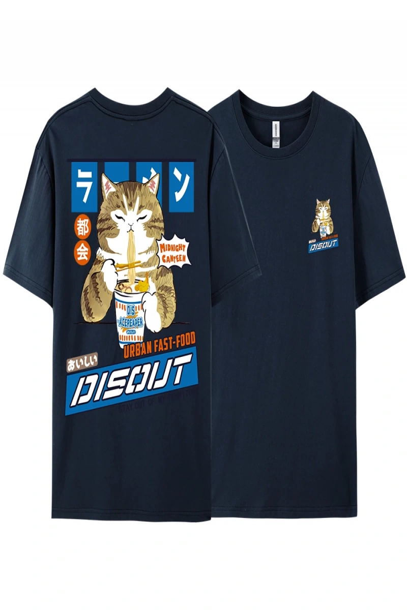 Y2k Vintage Tişört Tee Harajuku kedi karikatür yeme erişte