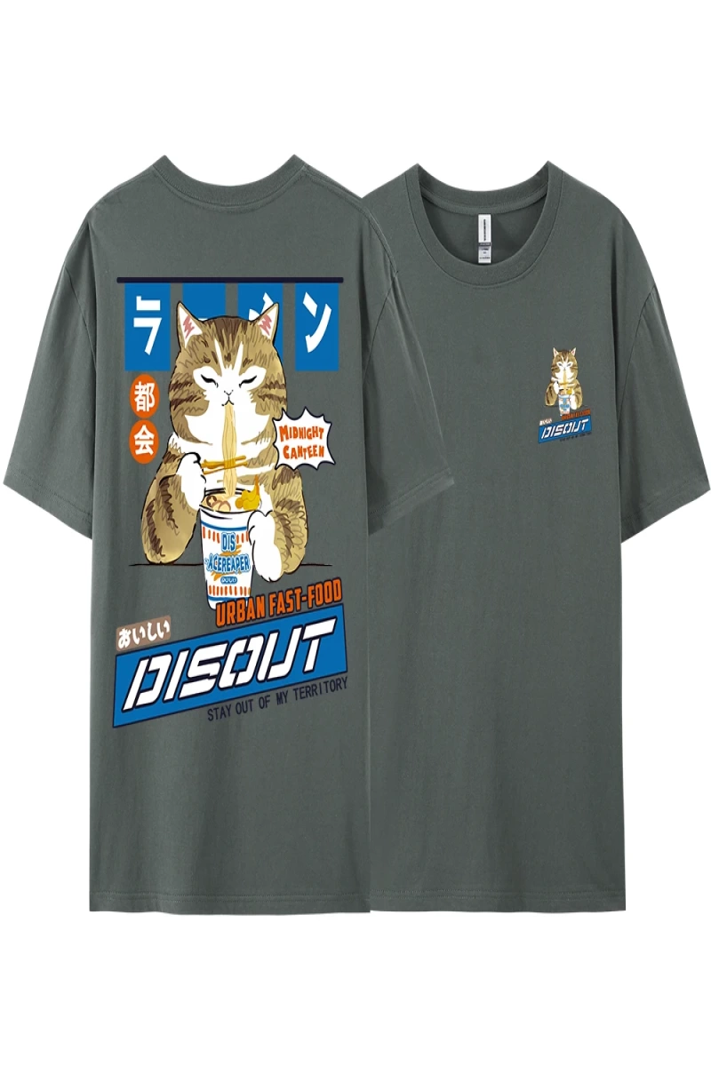 Y2k Vintage Tişört Tee Harajuku kedi karikatür yeme erişte