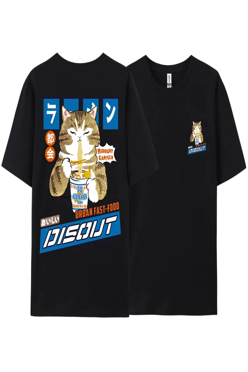 Y2k Vintage Tişört Tee Harajuku kedi karikatür yeme erişte