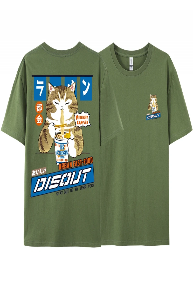 Y2k Vintage Tişört Tee Harajuku kedi karikatür yeme erişte