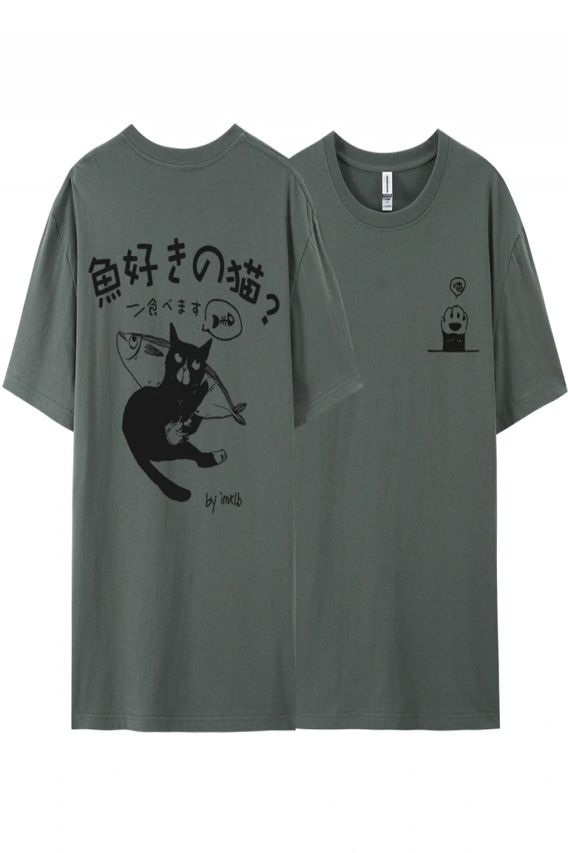 Y2k Vintage Tişört Tee Harajuku siyah kedi baskı