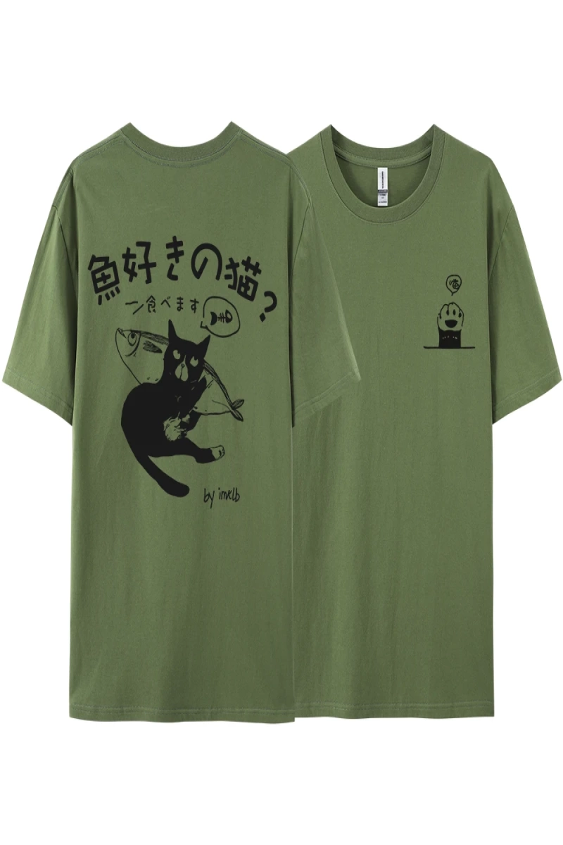 Y2k Vintage Tişört Tee Harajuku siyah kedi baskı