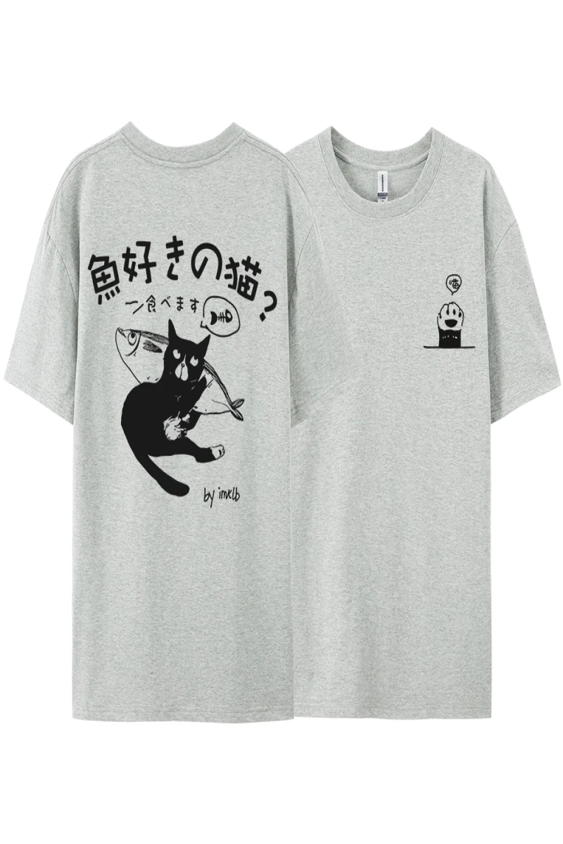 Y2k Vintage Tişört Tee Harajuku siyah kedi baskı